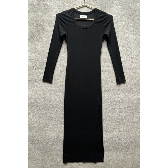 Rowan Dresses & Skirts - Rowan Dylan Long Sleeve Maxi Dress Bodycon Women XS Black Split Hem Soft Rib EUC